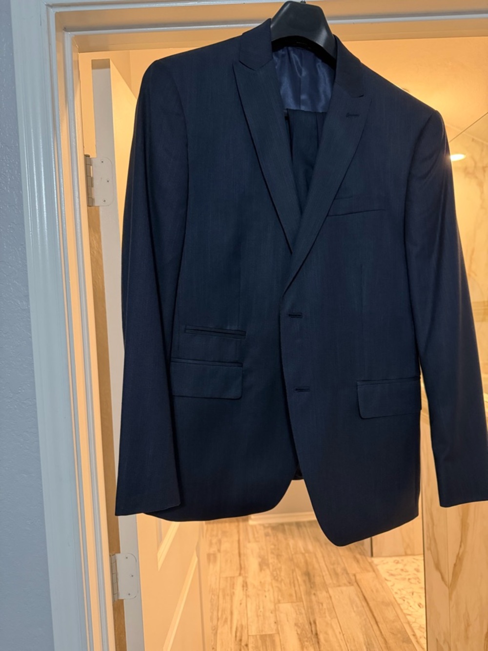 jf j.ferrar Men's Navy Pinstripe Two-Button Suit Jacket